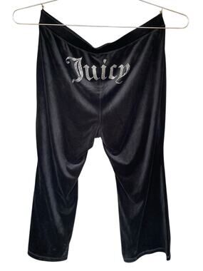 Juicy Couture Black Velour Track Pants Big Bling Rhinestone Y2K Lounge Flare 2X